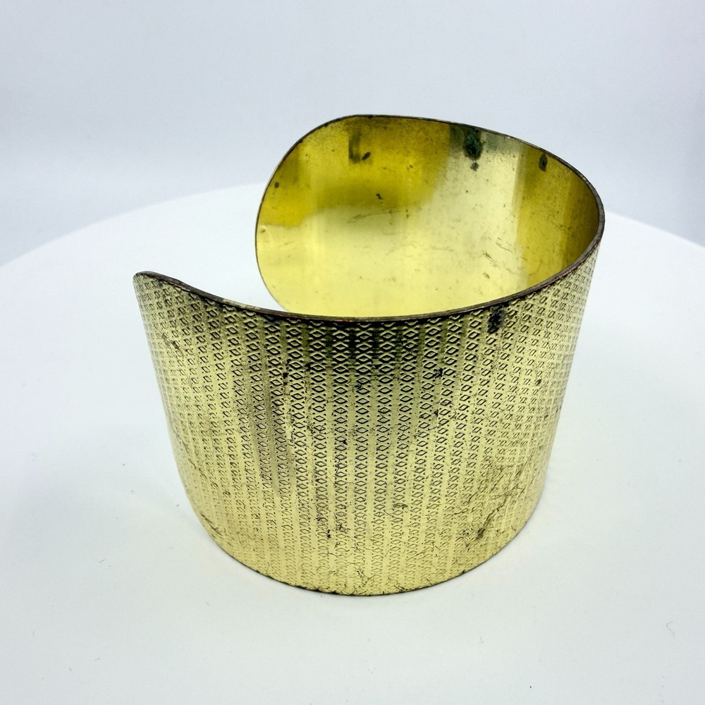 Vintage Gold Tone Textured Cuff Bracelet Wide Geometric Minimalist Statement